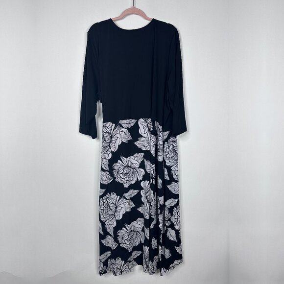 2/$30 Ashley Stewart Floral Faux Wrap High Low Dress Black White 26 #A1256 - Picture 4 of 6